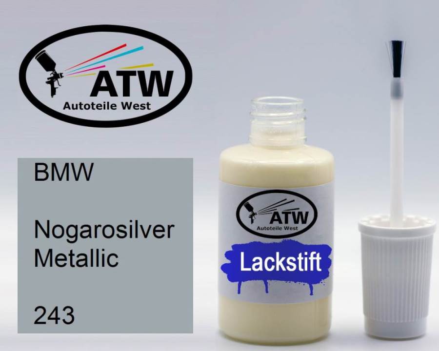 BMW, Nogarosilver Metallic, 243: 20ml Lackstift, von ATW Autoteile West.